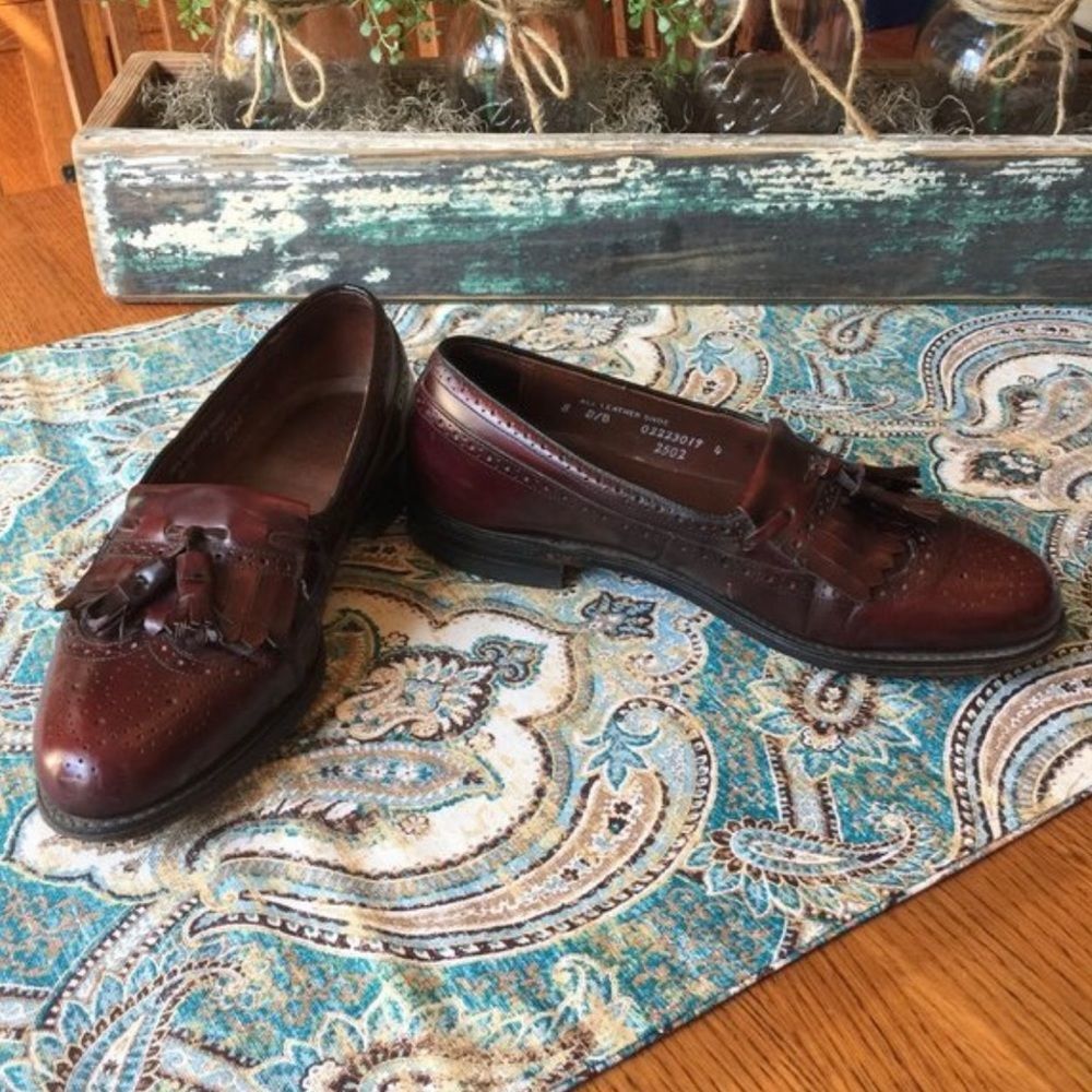 Hanover Masterflex Burgundy Leather Kiltie Tassel Wingtip Loafers 8